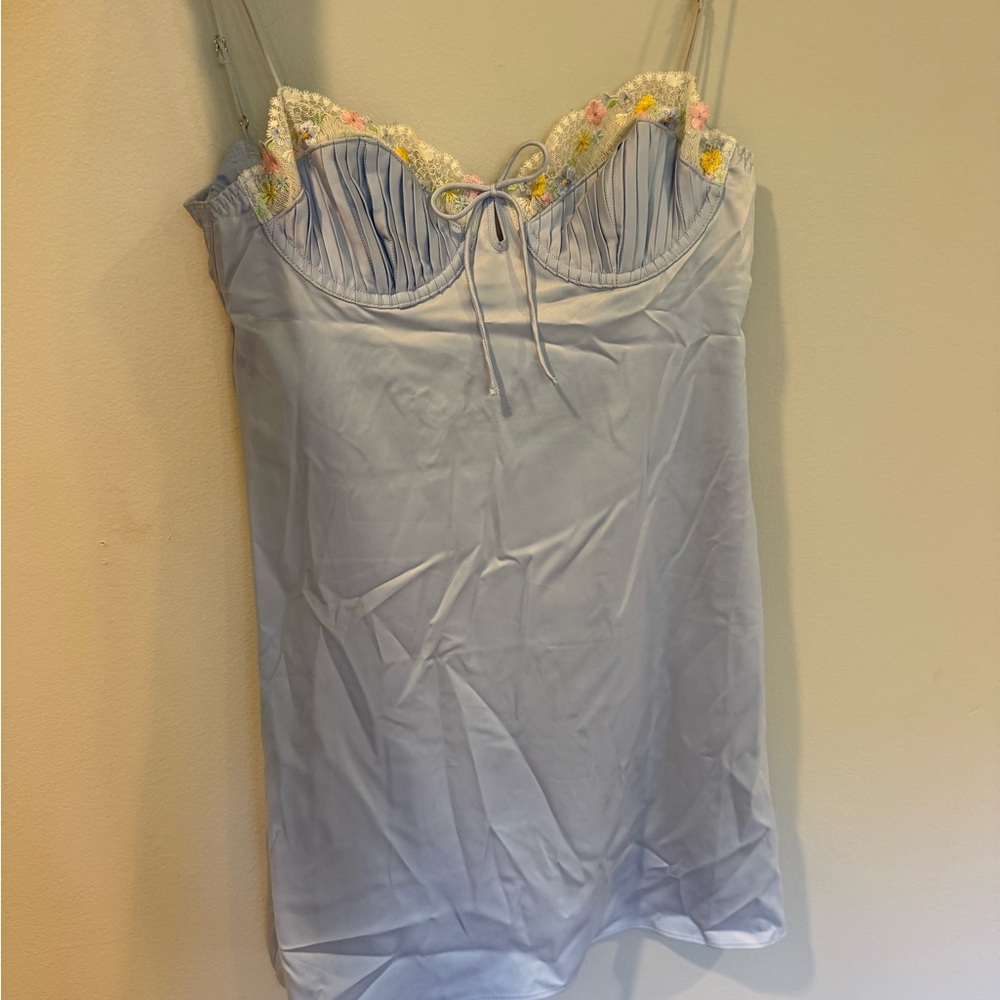 For Love And Lemons Blue Ruffled Bustier Mini Dress